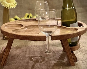 Wine table, picnic table, oval serving tray made of oak, couch bar, beach table, serving board, birthday, wine cheese, gift idea.