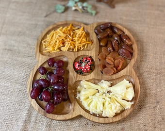 Holzteller mit Unterteilungen, Serviertablett mit Trennwände, Tablett für Snacks, Organizer-Tablett, Holztablett für Diäten, Geschenkidee.