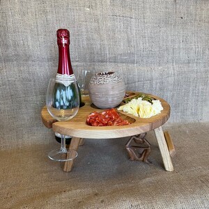Wine Table Picnic Table Tray for Two Folding Portable Oak Serving Tray Bed Tray Beach Wine Cheese Birthday Wedding Gift