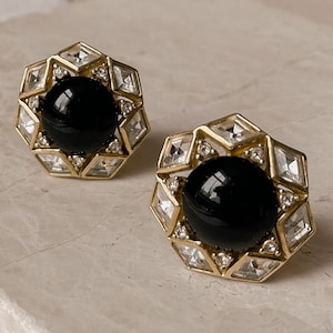 Vintage Grosse for Christian Dior Black Stone and Crystal Geometric Shape Earrings