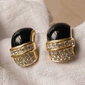 Dior Gold Black Enamel and Crystal Half Hoop Earrings