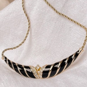 Vintage Dior Gold Black Enamel and Crystal Necklace