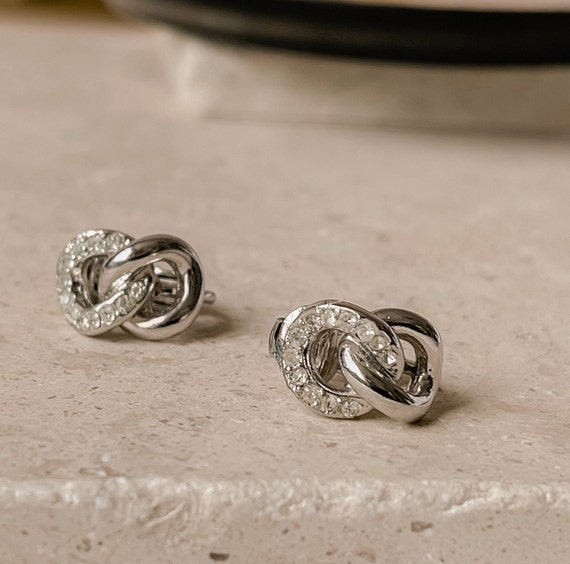 Vintage Dior Petite Silver Interlocking Loop Crys… - image 6