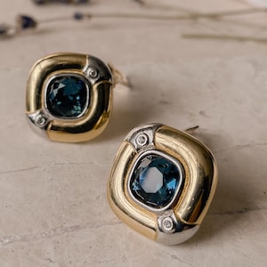 Grosse for Dior Gold and Blue Crystal Diamond Shape Earrings