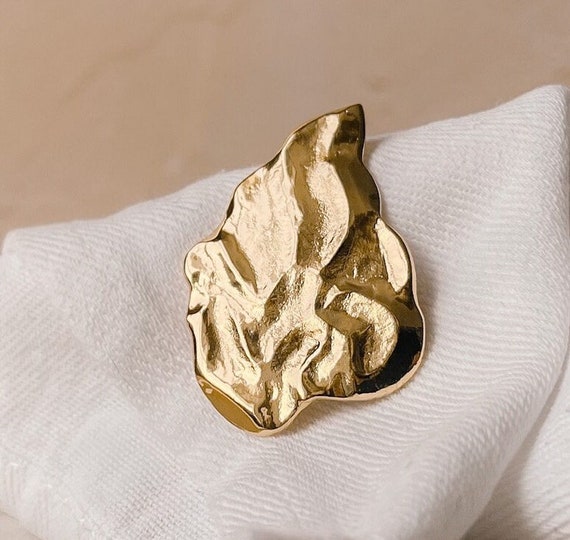 YSL Gold Organic Leaf Pin Brooch Gem