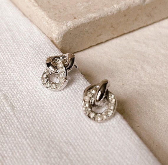 Vintage Dior Petite Silver Interlocking Loop Crys… - image 2