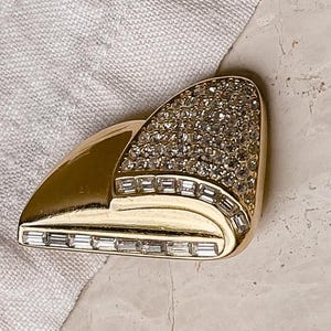 Dior Gold Fold Over Crystal Encrusted Brooch