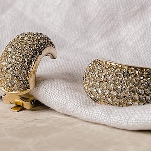 Dior Vintage Gold and Clear Crystal Half Hoop Earrings