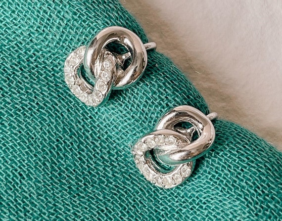 Vintage Dior Petite Silver Interlocking Loop Crys… - image 1