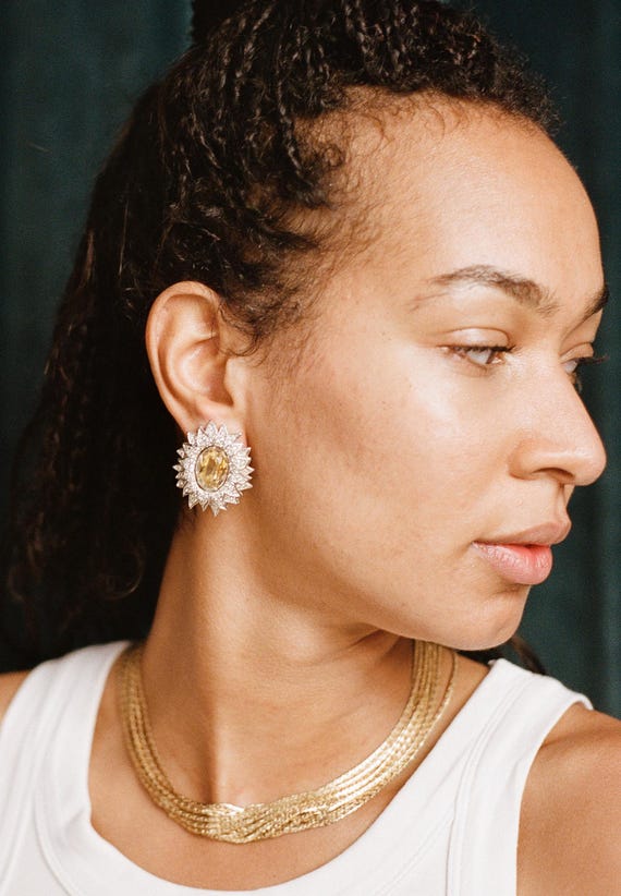 Dior Statement Silver Sunflower Style Crystal Ear… - image 5