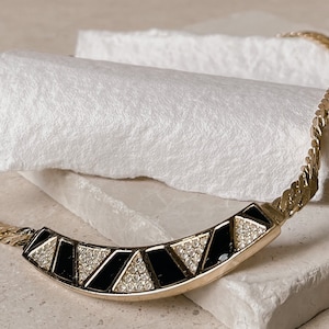 Vintage Dior Gold Black Enamel and Crystal Necklace