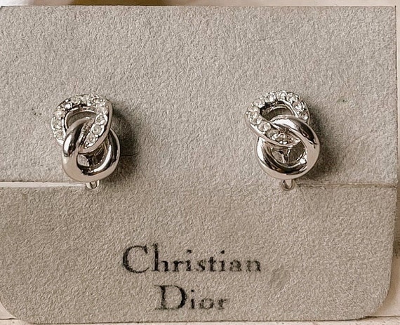 Vintage Dior Petite Silver Interlocking Loop Crys… - image 3