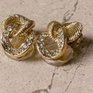 Vintage Dior Gold Tone and Crystal Interlocking Earrings