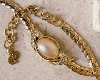 アクセサリー Christian Dior Leaf Rhinestone Necklace Christian Dior Lucite Leaf Rhinestone Pendant Necklace