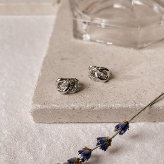 Vintage Dior Petite Silver Interlocking Loop Crys… - image 4