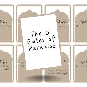 Cartes des 8 Portes du Paradis (Jannah) à imprimer Arabe Anglais Ressources pour Apprendre l'Islam Activité islamique PDF éducatif enfant