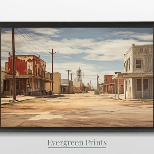 Rustic Rundown Town Print - Digital Download Printable Art - Vintage Oil Painting Style