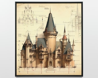 Castle Architectural Diagram - Digital Download Printable Art