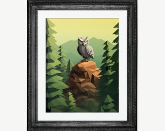 Isometric Owl and Trees - Digital Download Printable Art