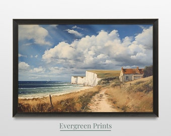 White Cliffs of Dover Print - Digital Download Printable Art - Vintage Rustic Oil Painting Style