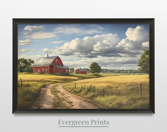 Old Farm - Rustic Oil Painting Style - Digital Download Printable Art - Vintage Oil Painting Style