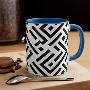 Geometric Accent Mug - Ceramic Mug 11oz, Microwave and Dishwasher Safe, Lead and BPA-Free - Modern Black and White Abstract Geometric Mug