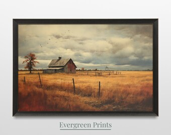 Old Farm - Rustic Oil Painting Style - Digital Download Printable Art - Vintage Oil Painting Style
