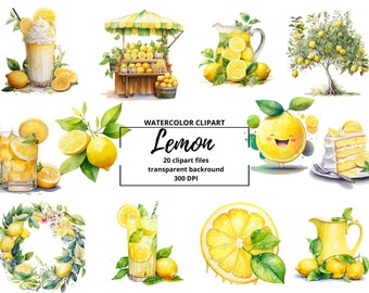 Watercolor Lemon Clipart, Refreshing summmer lemon, lemonad, citrus fruit PNG, commercial use, instant download