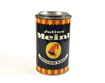1960-70&#39;s JULIUS MEINL Coffee Canister Lithograhed Tin Box Can Kitchenware Kitchen Orange Blue Vintage Loschlicher Kaffee Instant Nescafe