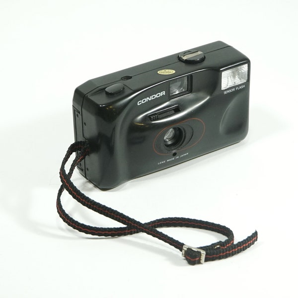 Working RARE 1980's CONDOR Japan 35mm Film Point-and-Shoot Camera Vintage w. Strap Flash Fixed Focus Aperture Lomography Street Photography