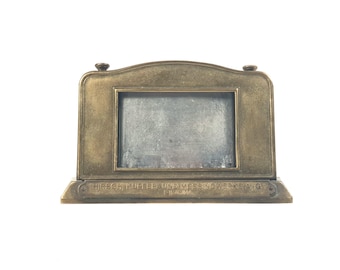 Antique 1920&#39;s ART NOUVEAU Brass Scrolling Photo Frame Hirsch Kupfer Messingwerke Industrial Weimar Germany Brandenburg Jugendstil Picture