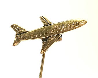 c.1967 BOEING 737 Brass Airplane Pilot Lapel Pin Original Vintage Aviation Memorabilia Pinback Badge Button Flying Lufthansa RARE Airbus Jet