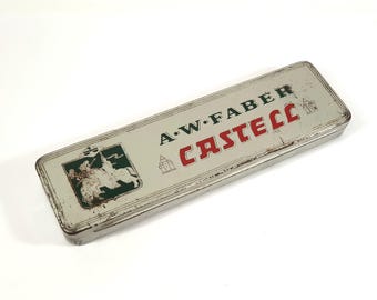 Vintage A.W.FABER CASTELL Pencil Case Box Lithographed Tin Germany Artist Calligraphy Office Stein bei Nurnberg