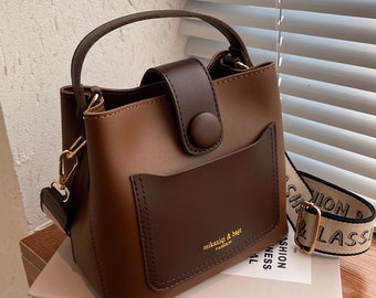 Square Leather Crossbody Bag, Small Handbag for Women, Vegan Leather Shoulder Purse, Leather Solid Color Bag, Shopping Bag, Gift for Her