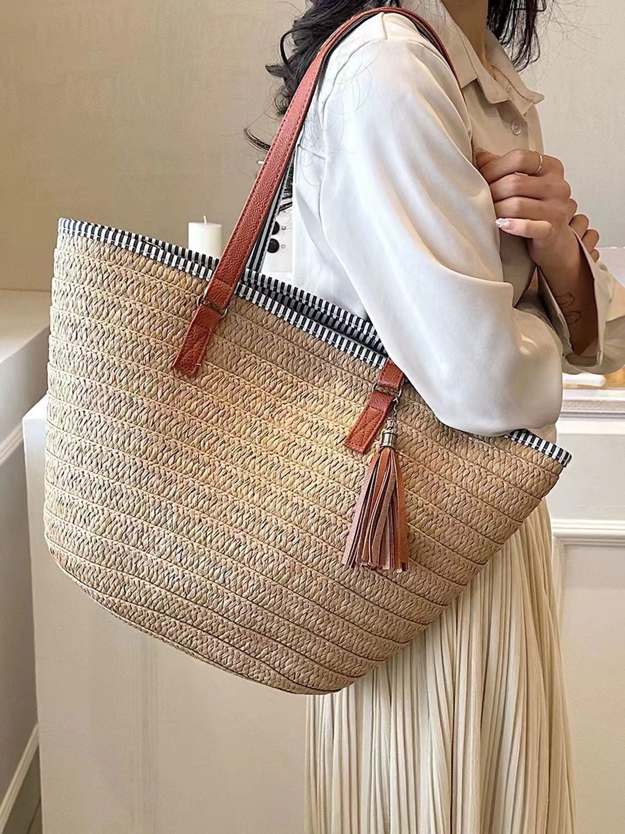 Luxury Designer Weave Square Box Handbags for Women Trendy Female Straw  Shoulder Bag Fashion Brand Chains Beach Bags Purses