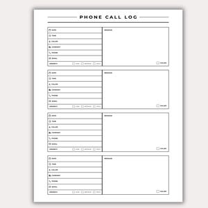 Phone Call Log Printable, Business Message Tracker (PDF Download)
