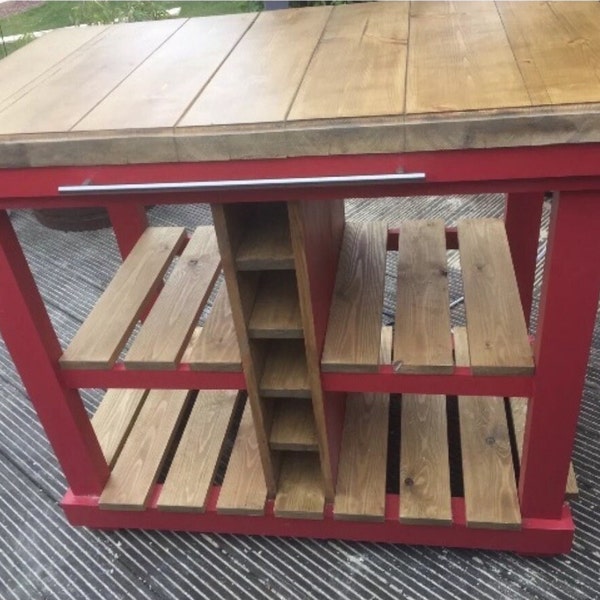 Solid pine kitchen island bespoke made to order and requirements finished in your chosen farrow and ball colour or stained