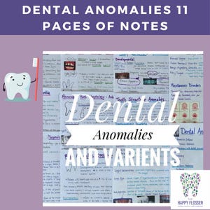 Anomalies in Dental - Study Sheets for Dental Hygiene Students