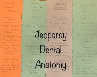 Jeopardy flashcards on dental anatomy content for dental hygiene students