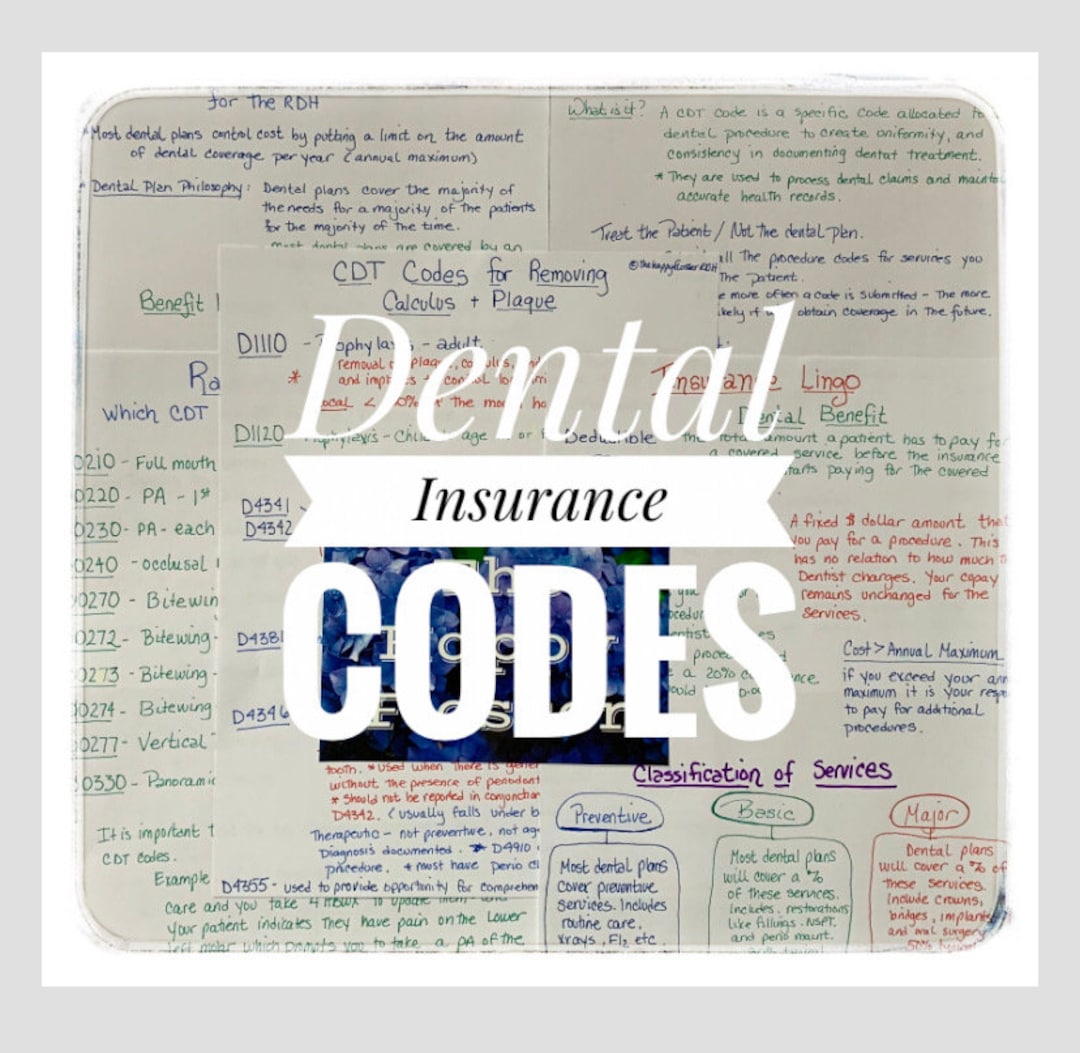 Dental Insurance CDT Codes Study Sheets - Etsy