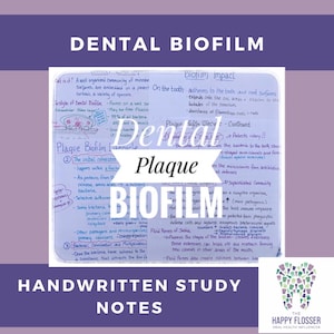 May include: Handwritten study notes on dental plaque and biofilm, featuring detailed diagrams and text. The notes are on a white background with purple accents, including the text "Dental Plaque Biofilm" and "Handwritten Study Notes."