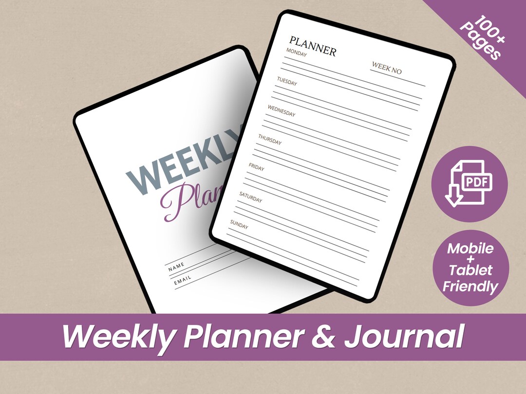 Weekly Planner and Journal, Digital Journal Planner Notebook, Gift for