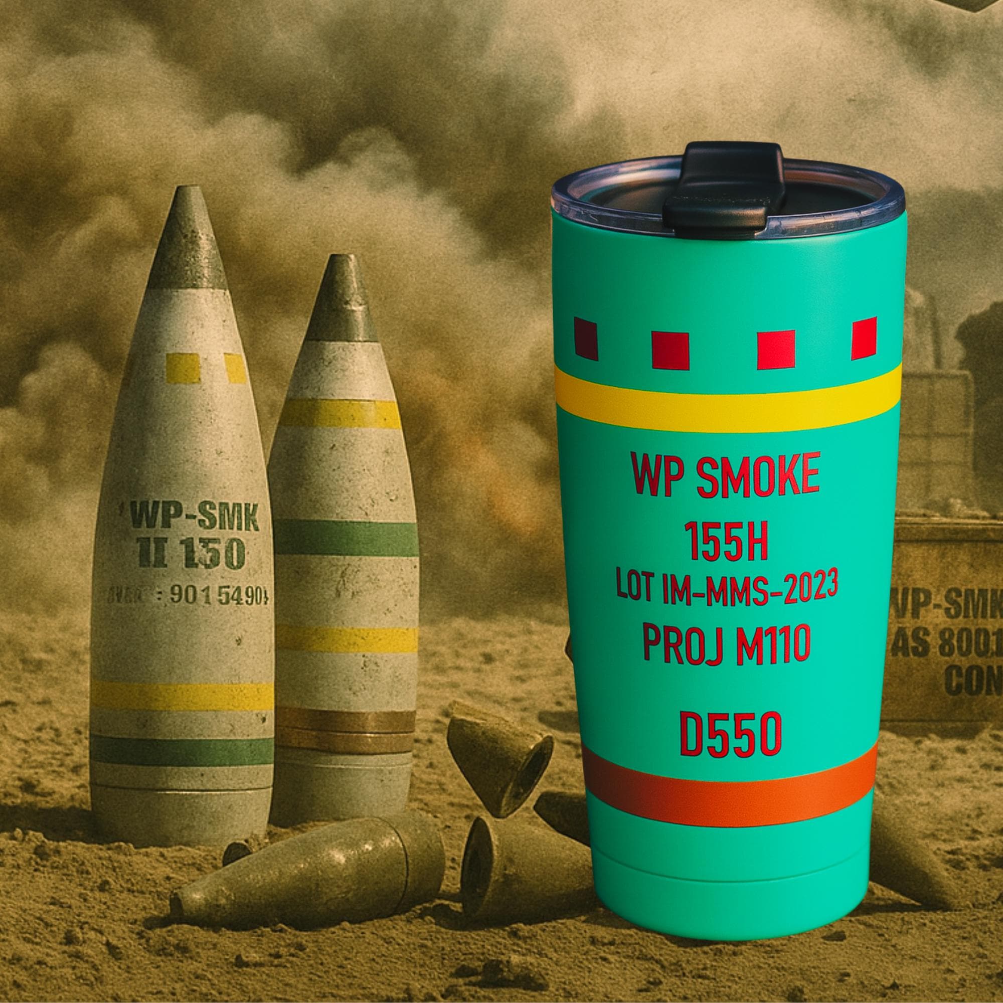 EOD Explosive Tumbler, White Phosphorus WP, 155mm, 20oz Vacuum Sealed!