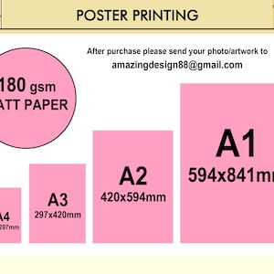 Quality custom poster photo printing A1, A2, A3, A4, matt paper 180gsm, poster printing any size up to A1, custom art digital print