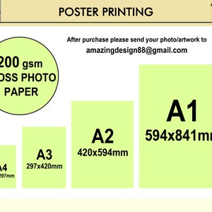Impression photo personnalisée de qualité A1 A2 A3 A4 Papier photo haute qualité haute brillance 200 g, impression d'affiches de toutes les tailles jusqu'au A1 art numérique personnalisé
