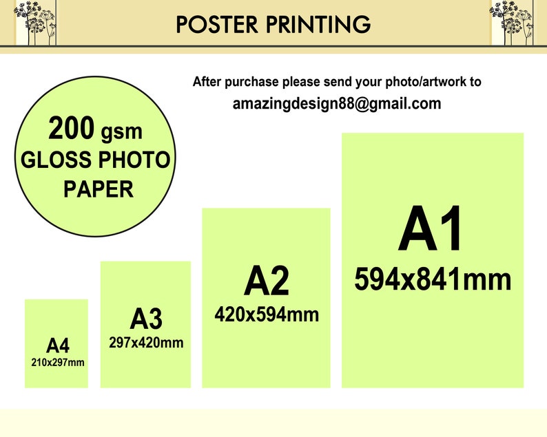 Quality custom poster photo printing A1 A2 A3 A4 Premium High gloss photo paper 200gsm poster printing any size up to A1 custom art digital image 1