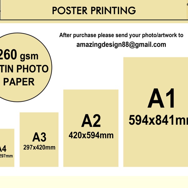 Quality custom poster printing size A1, A2, A3, A4 on quality satin photo paper 260gsm, custom art digital print, wall art, photo print