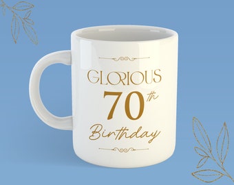 Mug Personalised Glorious Happy Birthday gift with Name custom printed message text date Celebration Coffee Tea white gold Cup Party Idea