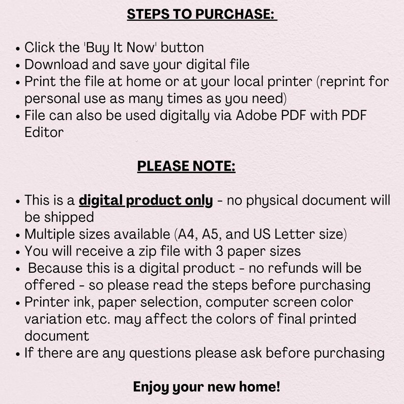Printable &amp; Editable New Home Checklist, New Home, New Home To-do List ...