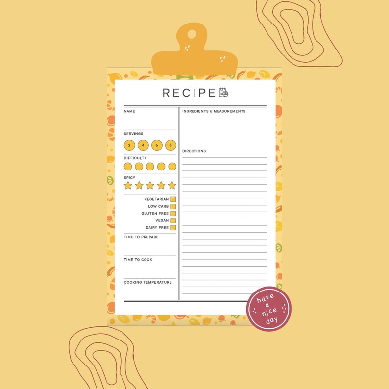 Printable &amp; Editable Recipe Template, Recipe Sheet, Recipe Printable - Etsy